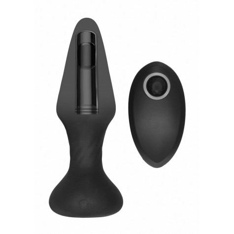 Черный анальный вибромассажер N 81 Rechargeable Remote Controlled Butt Plug - 14 см.