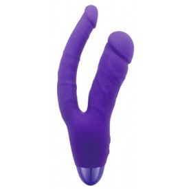 Фиолетовый двойной вибратор INDULGENCE Rechargeable Insatiable Desire - 21 см.