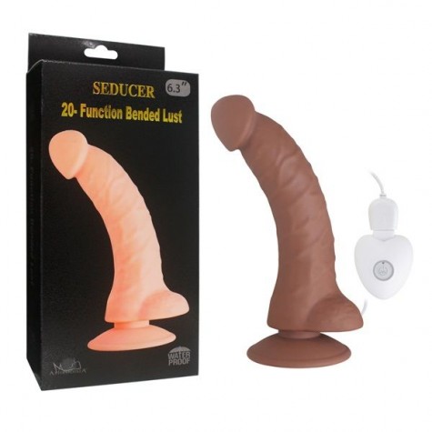 Коричневый вибратор SEDUCER 20 Function Bended Lust - 17,5 см.